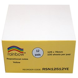 Rainbow Repositional Notes 76mm x 125mm Yellow Pack Of 12