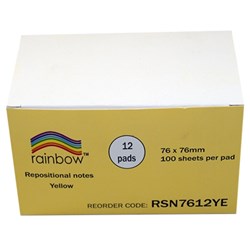 Rainbow Repositional Notes 76mm x 76mm Yellow Pack Of 12