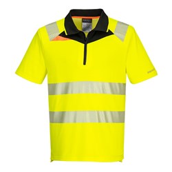 Portwest DX4 Hi-Vis Zip Polo Shirt Short Sleeve Small Yellow And Black