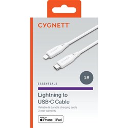 Cygnett Essentials Gen 2 Lightning To USB-C Cable 1 Metre White