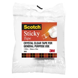 Scotch 502 Sticky Tape Crystal Clear General Purpose 18mm x 33m Clear